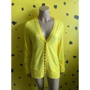 Yellow Button Front Cardigan Sweater Knit Fall Layering Aesthetic Small